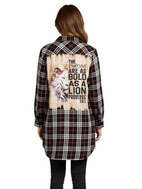 The Righteous Are As Bold As A Lion  Repurposed Christian Theme Plaid Shirt, XL